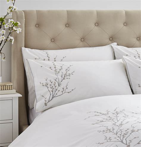 Laura Ashley Pussy Willow Sprig Embroidered Duvet Cover And Pillowcase Set