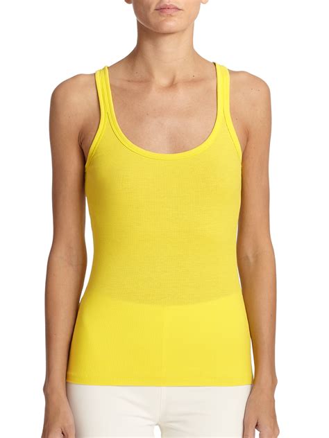 Ralph Lauren Black Label Ribbed Cotton Tank In Yellow Chartreuse Lyst