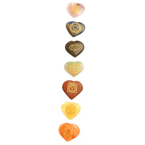 Crystal Chakra Engraved Heart Shape Stone Set M Crystals Stones