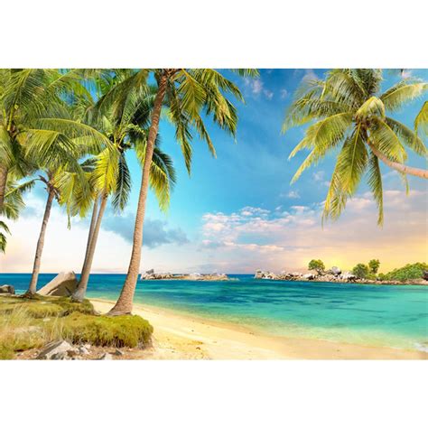 Blue Sky And Sea Tropical Beach Scenic Backdrop Printed