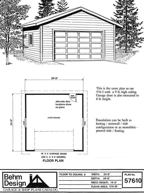 2 Car Garage Plan With 9 Ft Walls Plan 576 10 24 X 24 By Behm