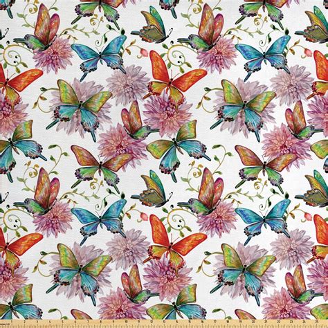 Butterfly Fabric By The Yard Retro Style Swallowtail Wings Ornate