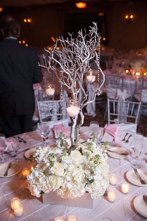 Silver Manzanita Centerpieces - less on the bottom flowers, but what do