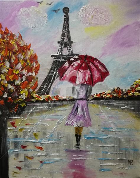 Love In Paris, Girl, Umbrella, Autumn, P, Painting by Nataliia ...