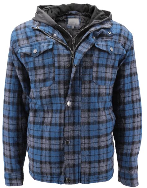 vkwear men s quilted lined cotton plaid flannel layered hoodie jacket blue s