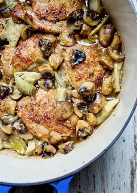 Braised Chicken With Artichokes And Mushrooms In Sherry Sauce