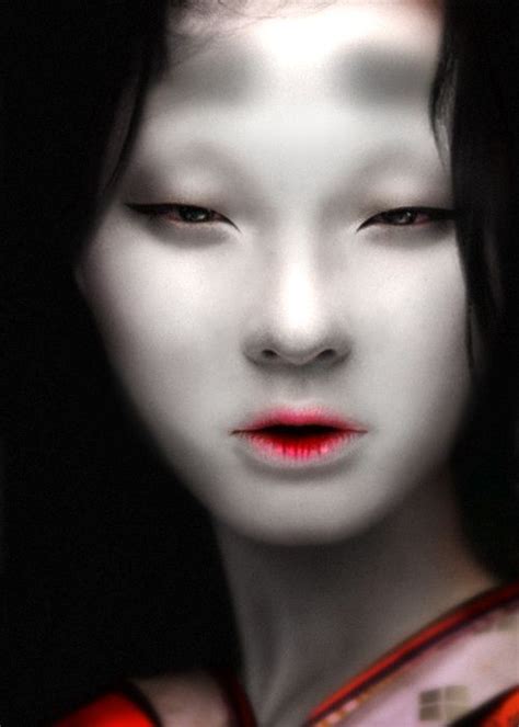 Japanese Chinese Model Rowena Xi Kang Digitally Enhanced With Heian Makeup Horror Makeup