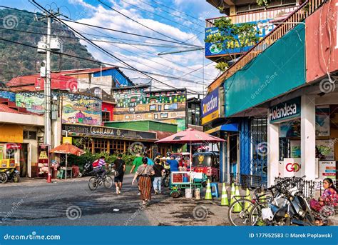 Main Street In The Busy Tourist Town Of Panajachel Guatemala Editorial