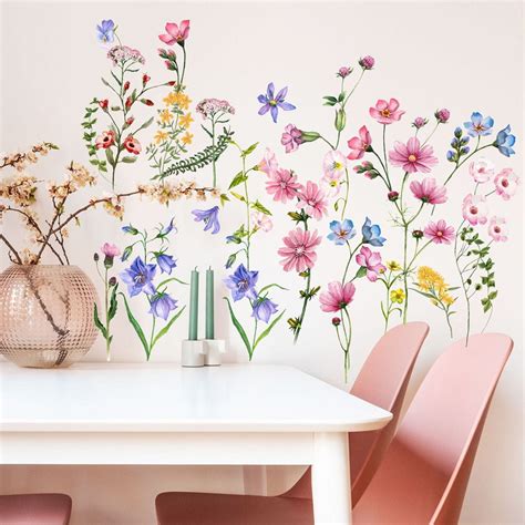 Fresh Plant Floral Wall Sticker Pink Flower Peony Vinyl Wall Art