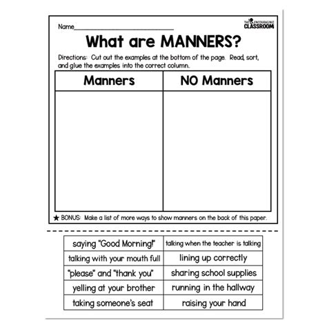 1st And 2nd Grade Social Emotional Learning Manners Unit Sort