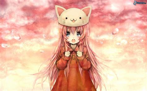 Anime Girl Orange Hair Blue Eyes Cat Hat Crying Wallpapers Hd