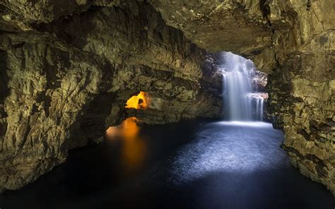 Cave Waterfall Scotland Sunlight Erosion Rock Nature