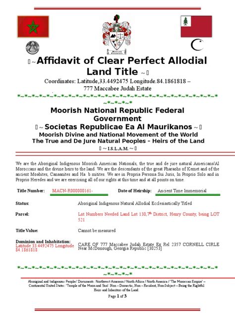 Affidavit Of Clear Perfect Allodial Land Title For Pdf Government
