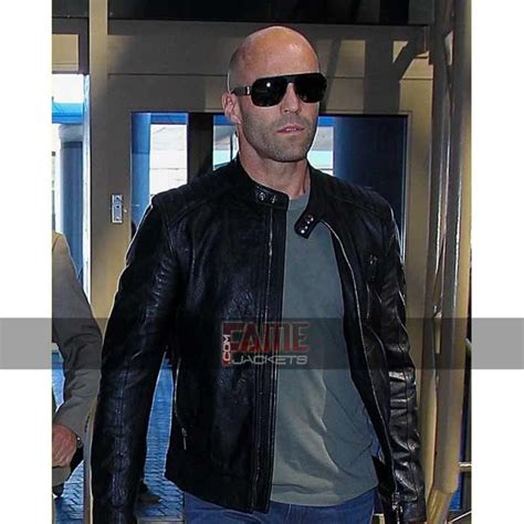 Jason Statham Biker Style Black Genuine Leather Jacket Fjackets Bald Men Style Jason