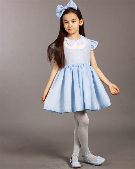 2015 New Design Kid Girls Summer Dress Korea Style Baby Girl Blue Silk
