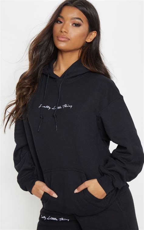 Prettylittlething Black Embroidered Oversized Hoodie How To Wear