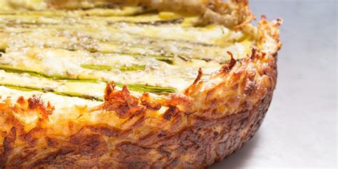 Asparagus And Two Cheese Quiche With Hash Brown Crust