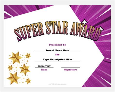 Super Star Award Certificate Word Templates Edit And Print