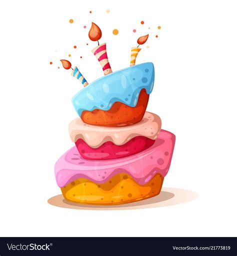Cartoon Cake With Candle Happy Royalty Free Vector Image Cake