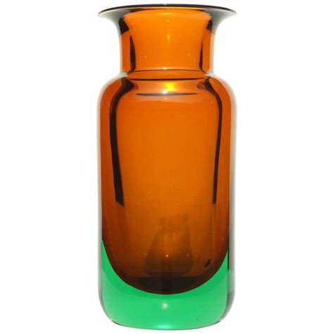 Small Clear Amber And Green Somerso Murano Glass Vase At 1stdibs