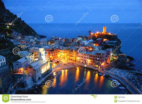Vernazza Cinque Terre At Dusk Stock Image Image Of Cityscape Ocean