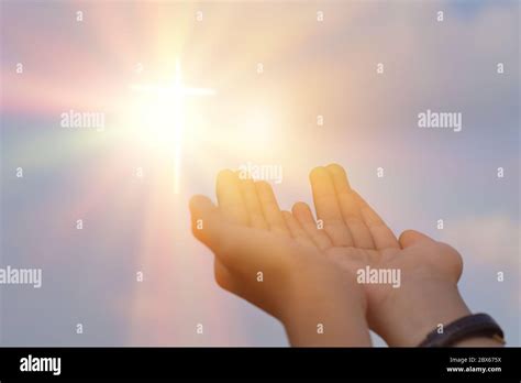 Hands Open Palm Up Worship Over Sunrise Background Catholic Praying
