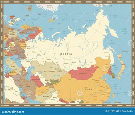 Eurasia Map Vintage Color Stock Vector Illustration Of Indonesia