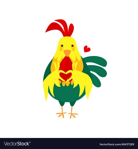 Cute Cock Showing Heart Gesture Flat Icon Vector Image