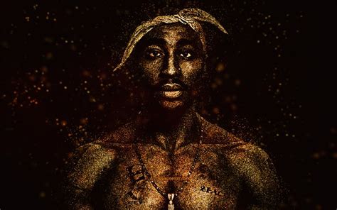Download Wallpapers 2pac Gold Glitter Art Tupac Shakur Black