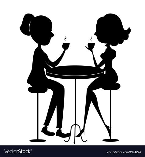 Two Lovers Women Drinking Coffee Black Silhouette Vector Image