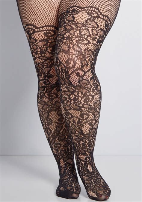 Intricately Exquisite Tights In Black Plus Size In PLUS Floral