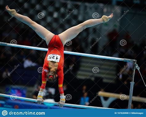 Spanish Gymnast Cintia Rodriguez Competes In The Uneven Bars Editorial