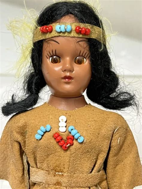 Vintage Native American Indian Girl Doll 7 1 2” Tall Decorative Beads 6 77 Picclick