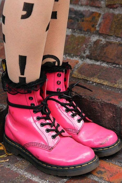 Pink Doc Martens Love The Ruffle Sock Sticking Out Super Cute Boots