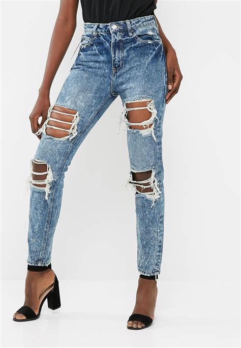 Riot High Waisted Open Rip Mom Jean Blue Missguided Jeans Superbalist Com