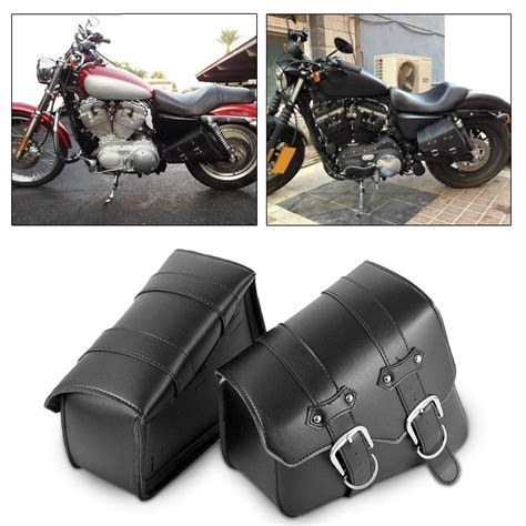 Pair Motorcycle Side Saddle Bag Pu Leather Black For Harley Sportster