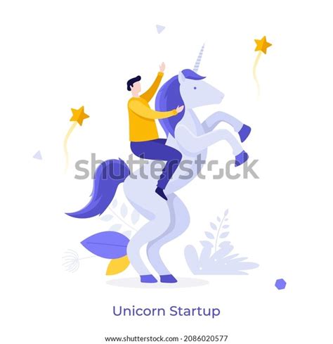 Entrepreneur Riding Unicorn Concept Startup Company Stock Vector