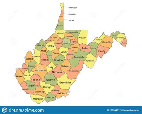 West Virginia County Map Stock Vector Illustration Of Indiana 173364612