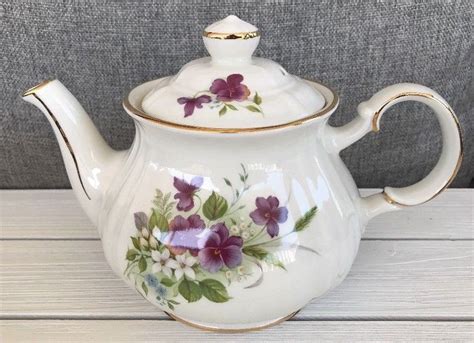 Vintage Windsor Sadler Made In England Purple Floral Teapot Lid Gold Trim 4 Cup Sadler Tea
