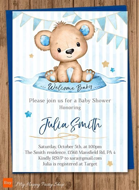 Invitación De Baby Shower De Oso Imprimible Invitación De Oso De