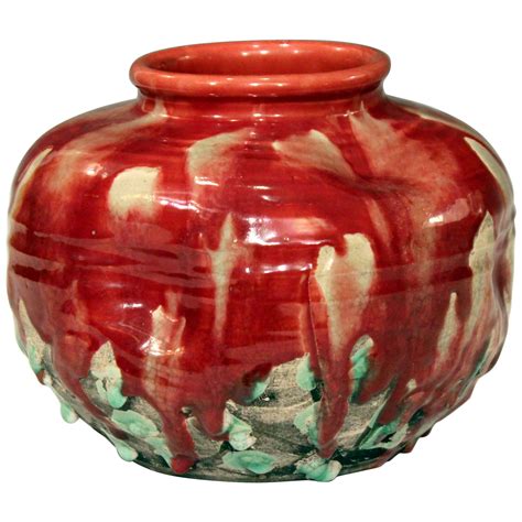 Awaji Pottery Manipulated Vase With Multicolored Volcanic Drip Glaze At