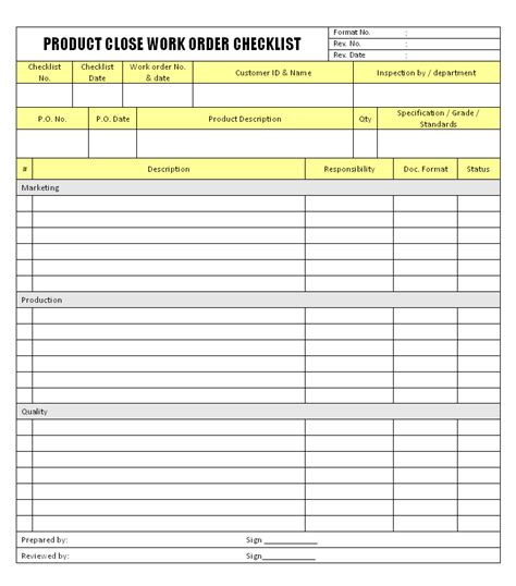 Use this maintenance schedule template to define the cleaning and organizing tasks to be done around the office. Product Close Work Order Checklist Format