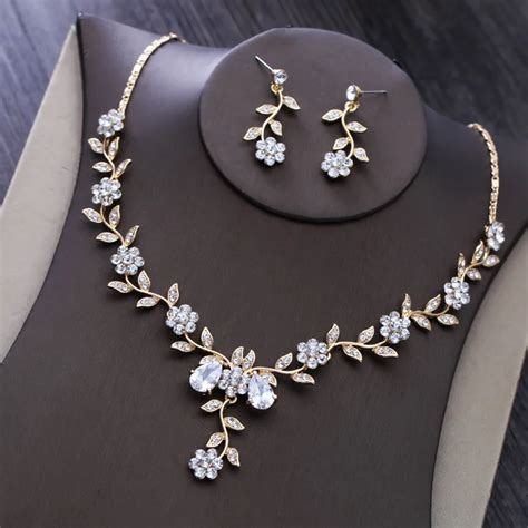 Dower Me Bridal Jewelry Gold Leaf Wedding Necklace Earrings Set Fashion