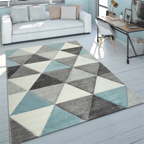 120 cm x 170 cm, 1 st. Kurzflor-Teppich Dreieck Design Türkis | Teppich.de