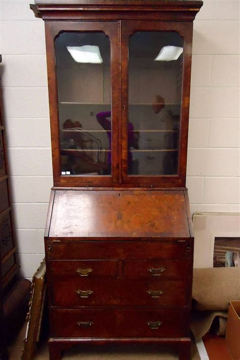 Antique Colonial Secretary Desk Burled Wood And Hutch With Glass Etsy