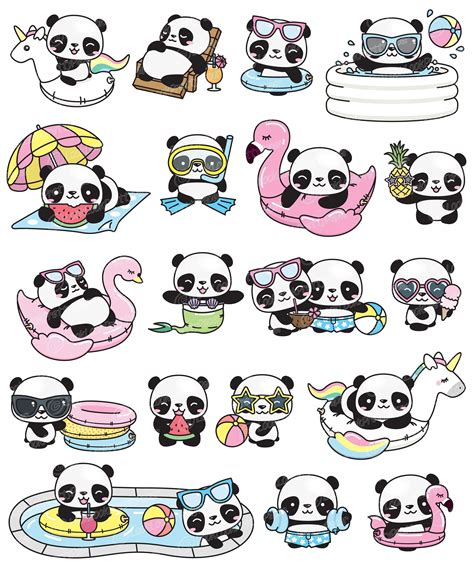 Premium Vector Clipart Kawaii Panda Cute Panda Pool Party Panda Kawaii