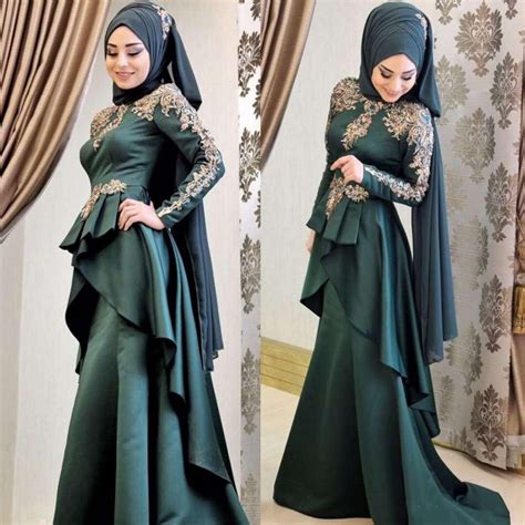2019 new muslim mermaid long evening dresses with long sleeves formal prom dress arabic