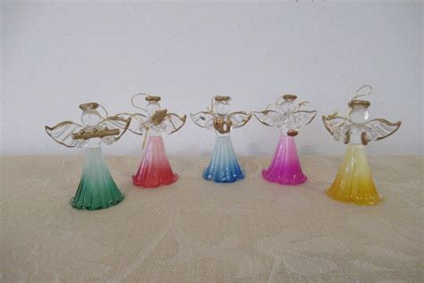 5 Glass Angel Ornaments Colored Glass Angels Christmas Glass Etsy
