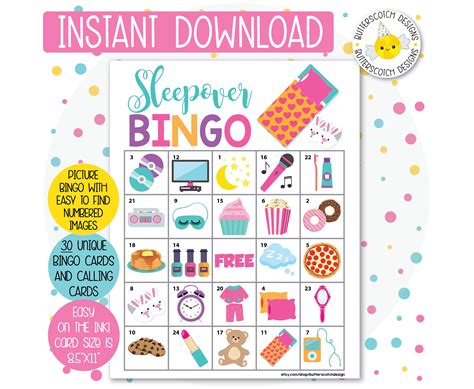 Many of these ideas can be. Sleepover / Slumber Party Printable Bingo Cards (30 ...