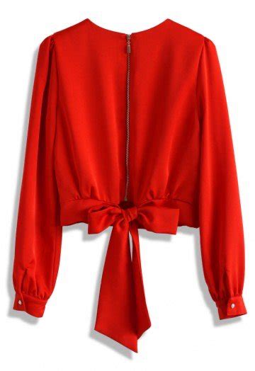 Tie A Bow Cropped Top In Red Bow Crop Tops Fashion Fancy Blouse Designs